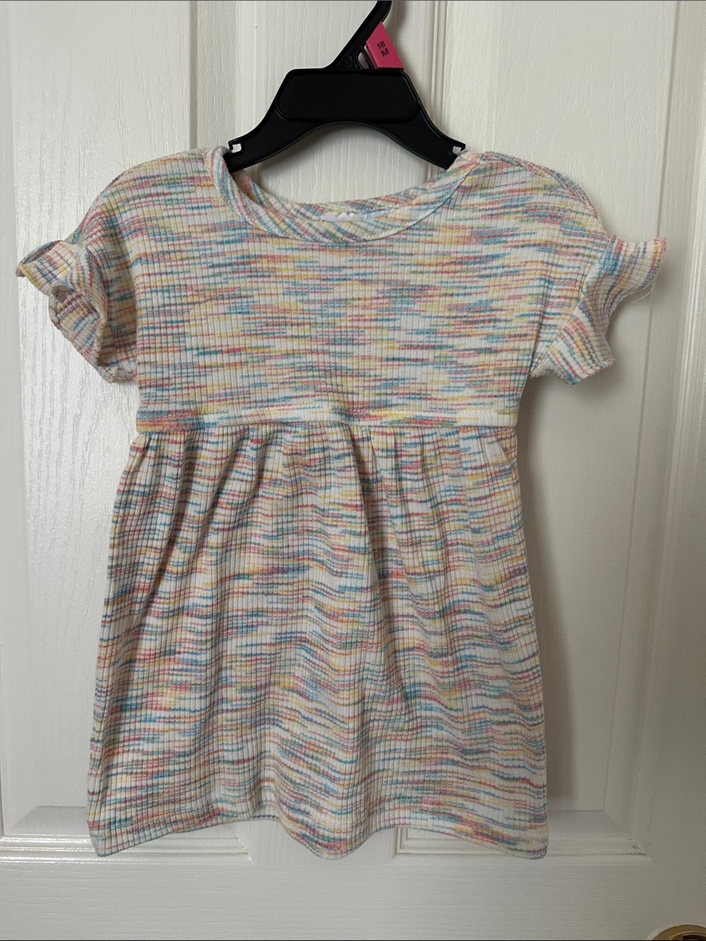Kidgets White Knit Casual Dress with Pink, Blue, Yellow Speckles